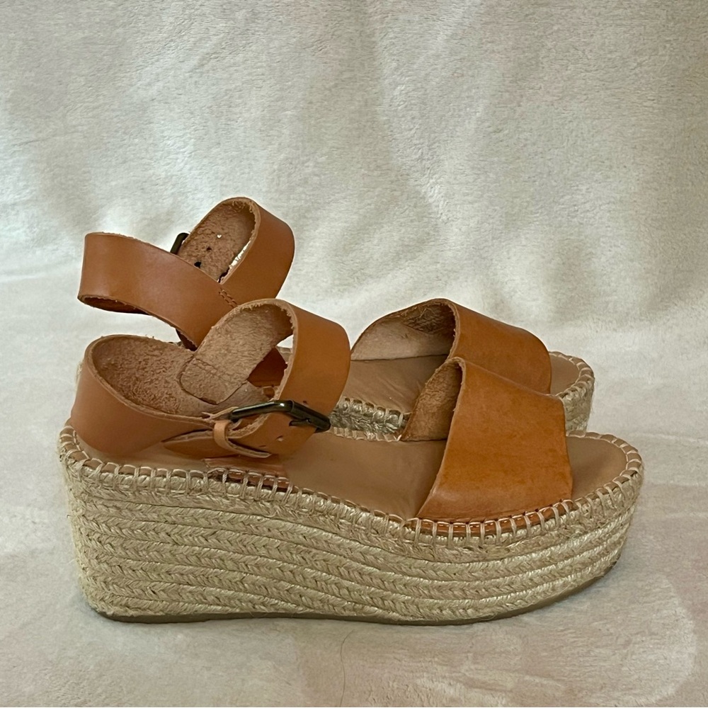 Soludos Tan Leather Espadrille Wedge Sandals 7